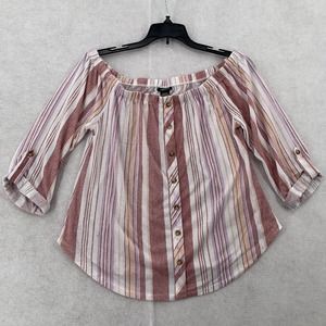 Rue 21 Off The Shoulder Pink Top 3/4 Sleeve Blouse Multi Color Soft Size Medium‎